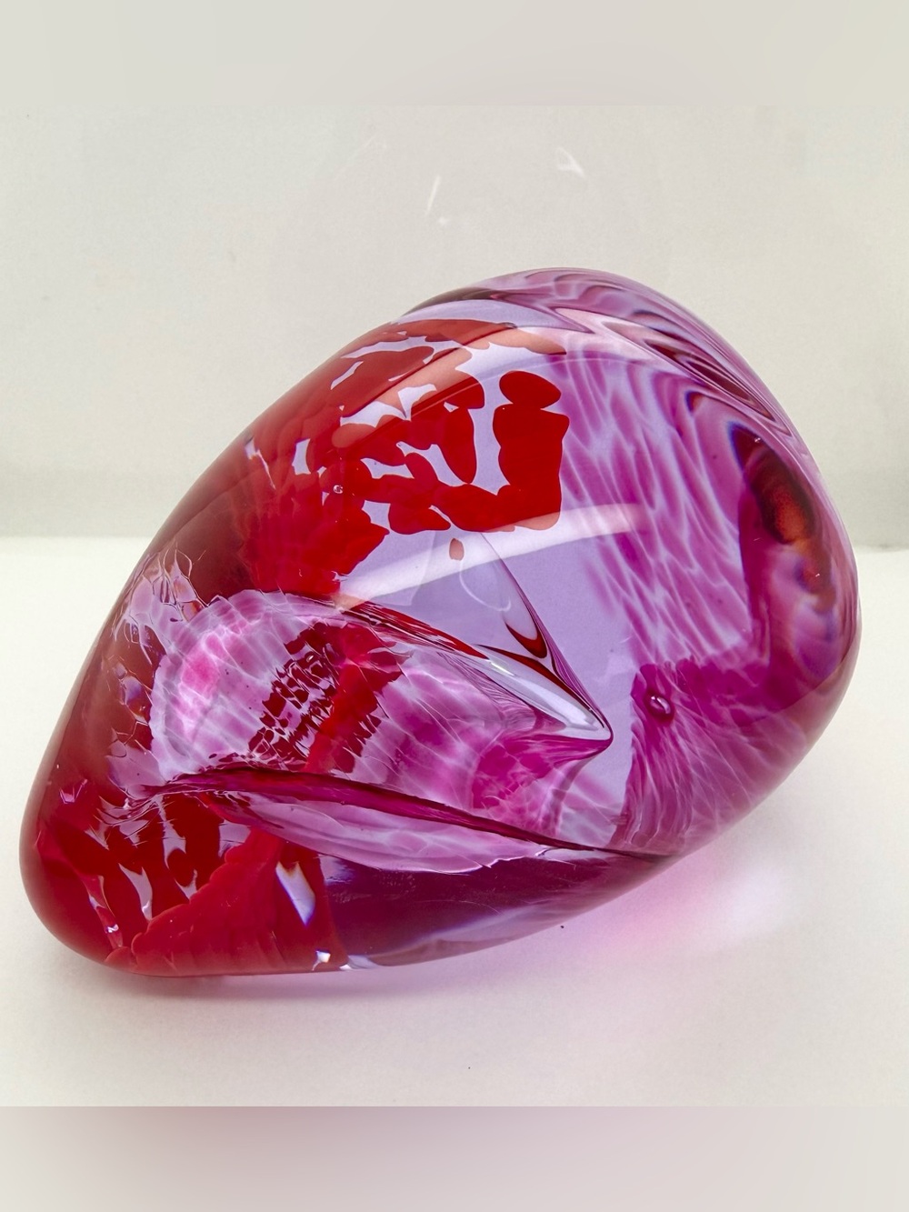 Caithness Ultra Hot Paper weight Pink Red Glass Art Sculpture Scotland Signed